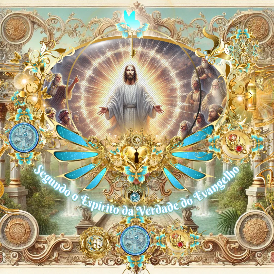 Ilustração gloriosa de Jesus resplandecente, cercado por discípulos e elementos celestiais.