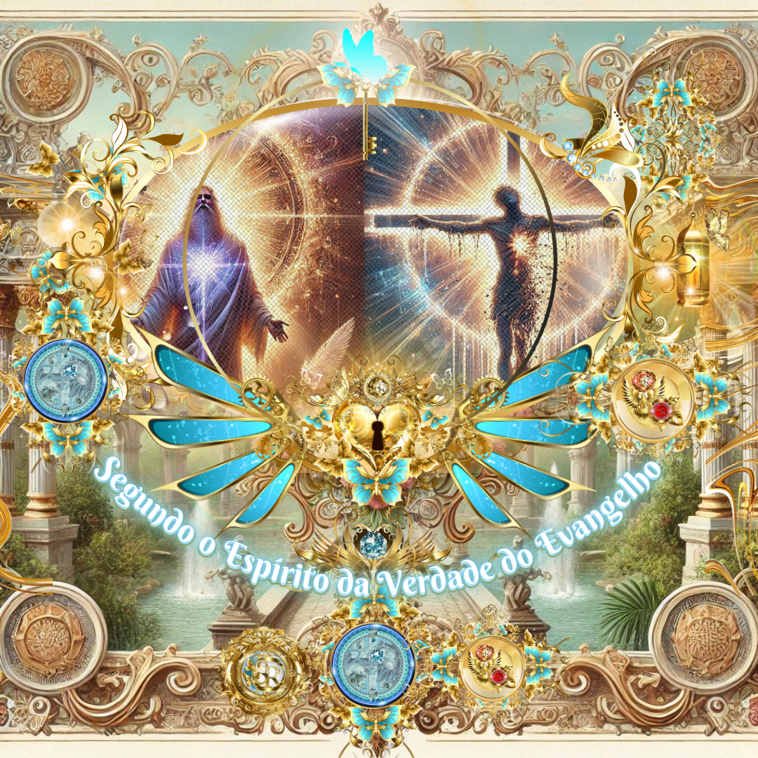 Imagem celestial e dourada representando a revelação do Evangelho, com figuras divinas, luz resplandecente e detalhes ornamentais que simbolizam a verdade espiritual.