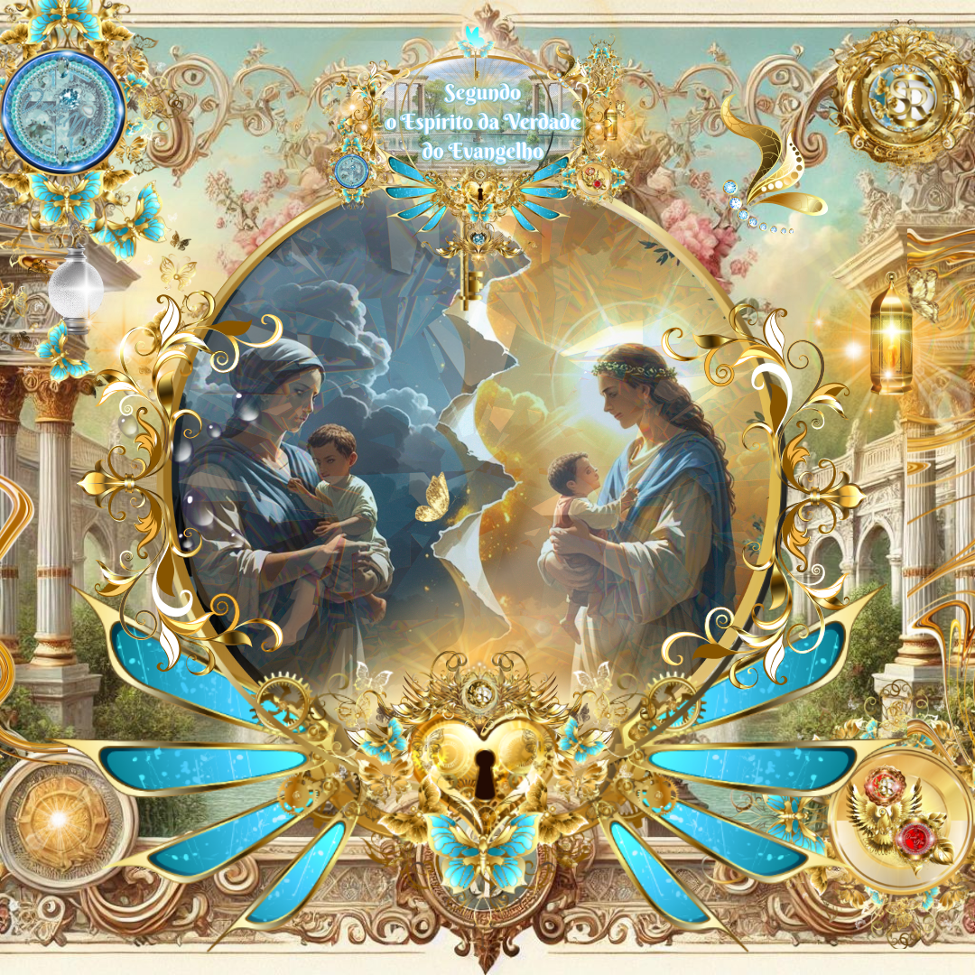 Representação espiritual das duas alianças de Gálatas 4, com mães e filhos sob a Lei e sob a Graça, em contraste de trevas e luz.