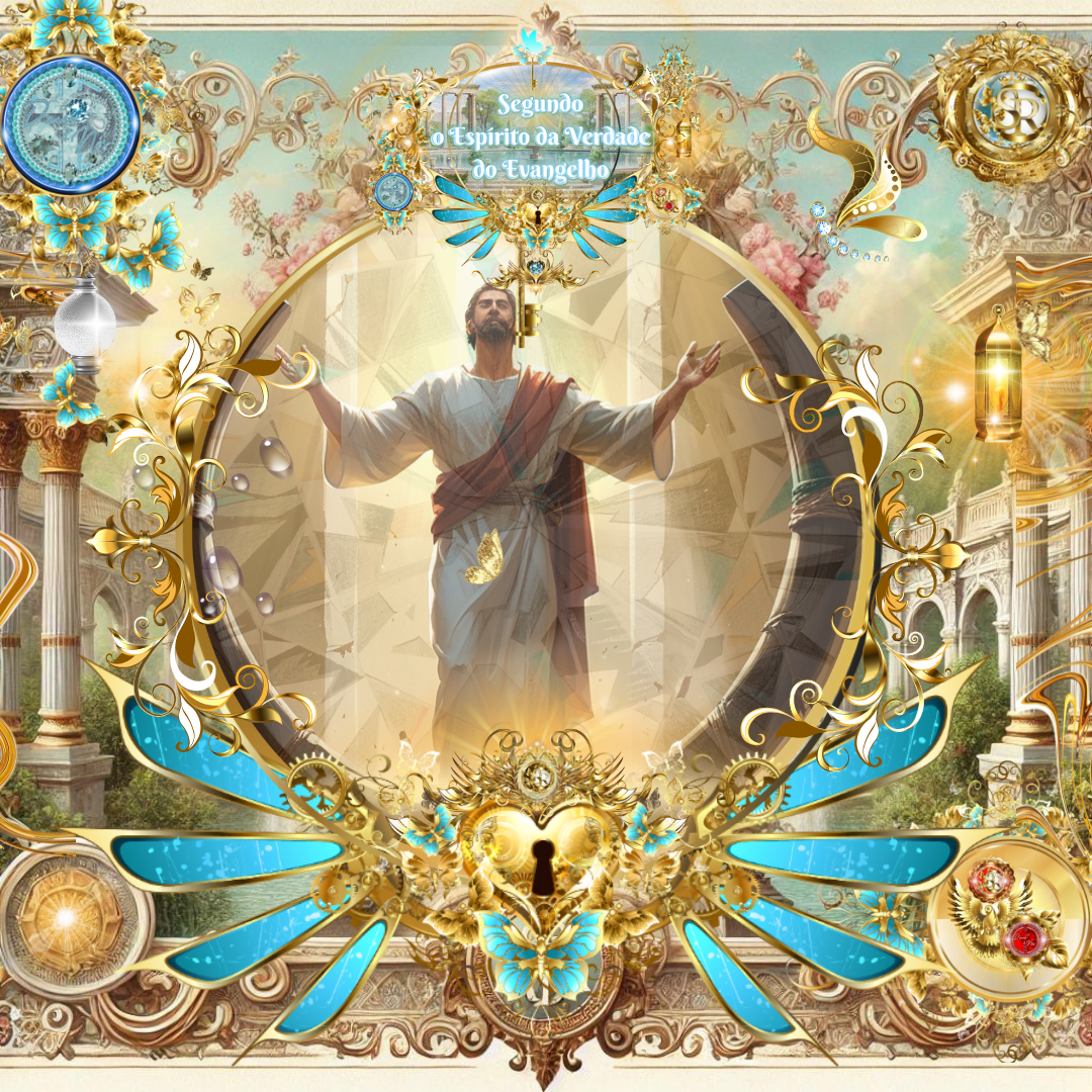 Jesus rompendo o jugo, em meio a raios de luz e ornamentos dourados, representando a liberdade do Espírito conforme Gálatas 5.