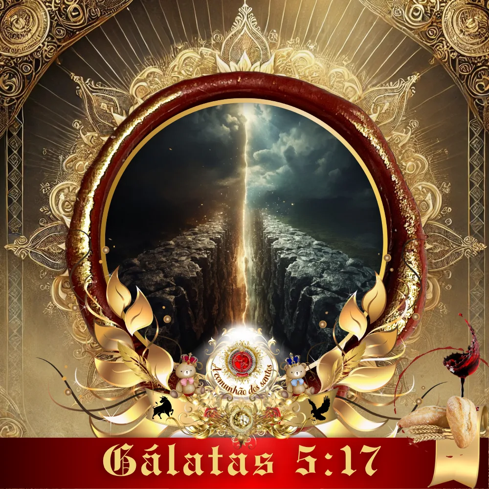 Imagem ilustrativa do Estudo Bíblico em Gálatas 5:17 mostrando uma fenda aberta entre dois caminhos, simbolizando a oposição entre a carne e o Espírito, com elementos celestiais ao redor.