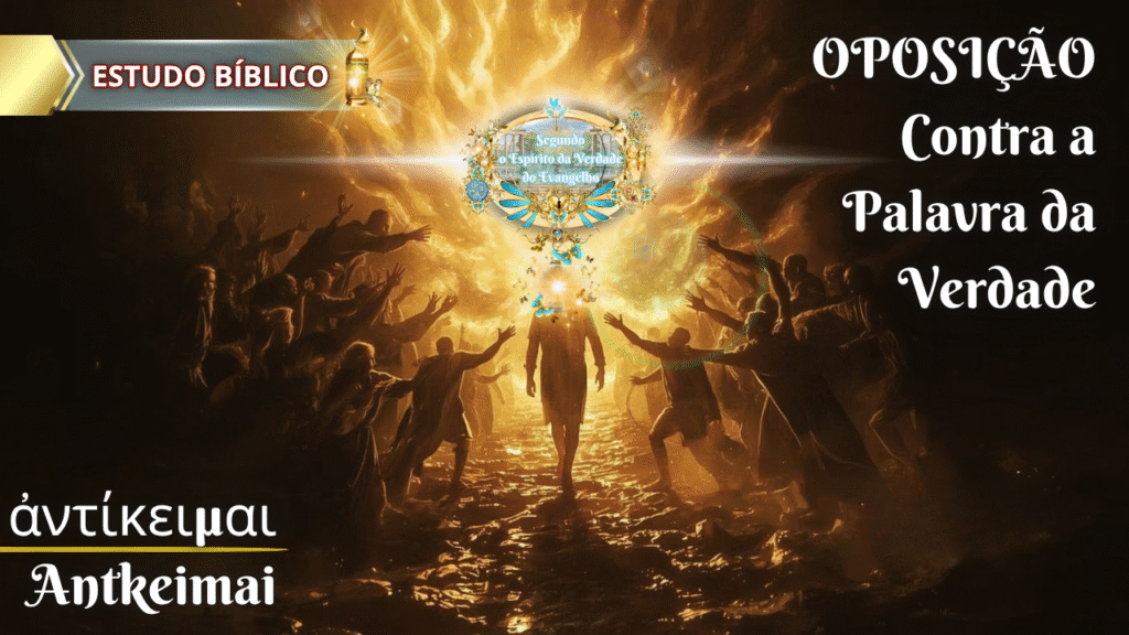 Homem iluminado pela glória divina caminha no meio de uma multidão hostil, representando a oposição espiritual contra a verdade do Evangelho.