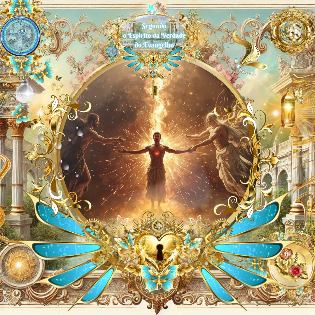 Representação espiritual de uma batalha entre carne e Espírito, onde uma pessoa se encontra no centro, envolta por luz celestial e poder divino, enquanto forças opostas a puxam de cada lado.