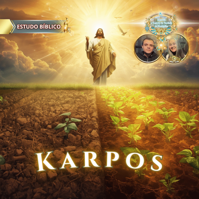 Jesus Cristo iluminado pela glória divina em campo fértil, representando o fruto espiritual Karpos de Gálatas 5:22, estudo bíblico da Deus e Nós Igreja Online.