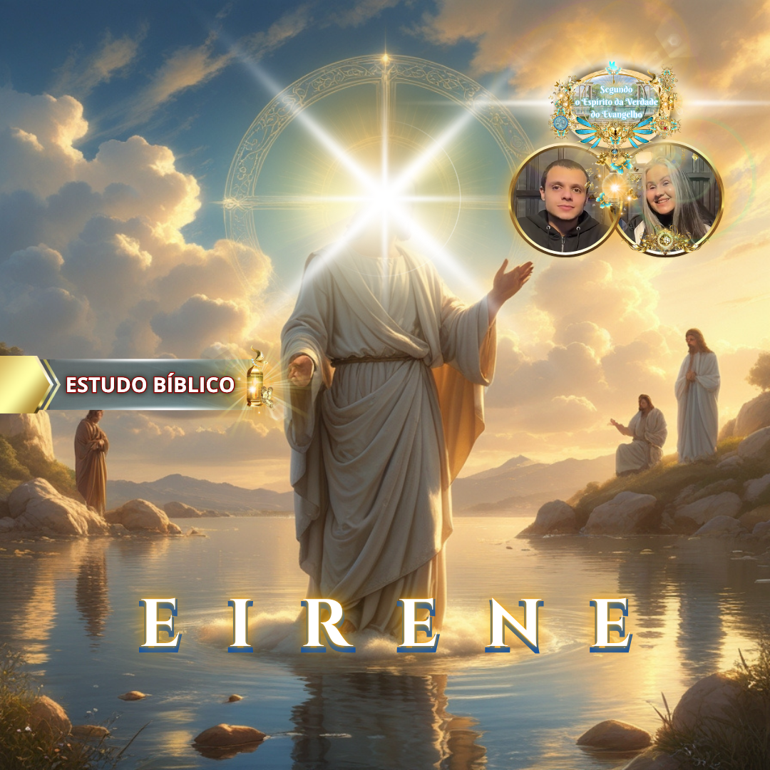 Jesus Cristo ressurreto ensinando sobre a paz divina — Eirēnē — às margens do lago, cercado por discípulos, sob luz celestial, representando o fruto do Espírito em Gálatas 5:22.