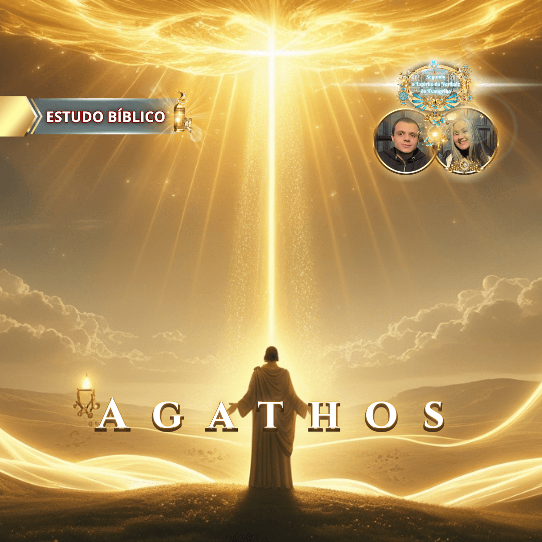 Imagem bíblica ilustrando o estudo sobre “Agathos” em Gálatas 5:22, com Jesus diante de uma luz celestial representando a bondade divina, para o site Deus e Nós Igreja Online.