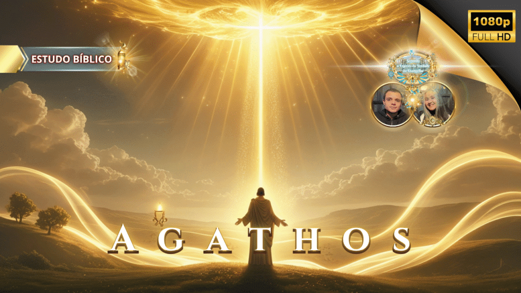 Imagem bíblica ilustrando o estudo sobre “Agathos” em Gálatas 5:22, com Jesus diante de uma luz celestial representando a bondade divina, para o site Deus e Nós Igreja Online.