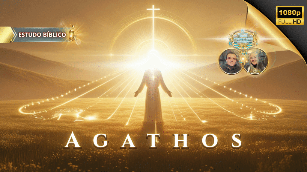 Imagem de Jesus Cristo irradiando luz divina sobre o campo dourado, representando o termo grego agathos de Gálatas 5:22, no estudo bíblico da Deus e Nós Igreja Online.