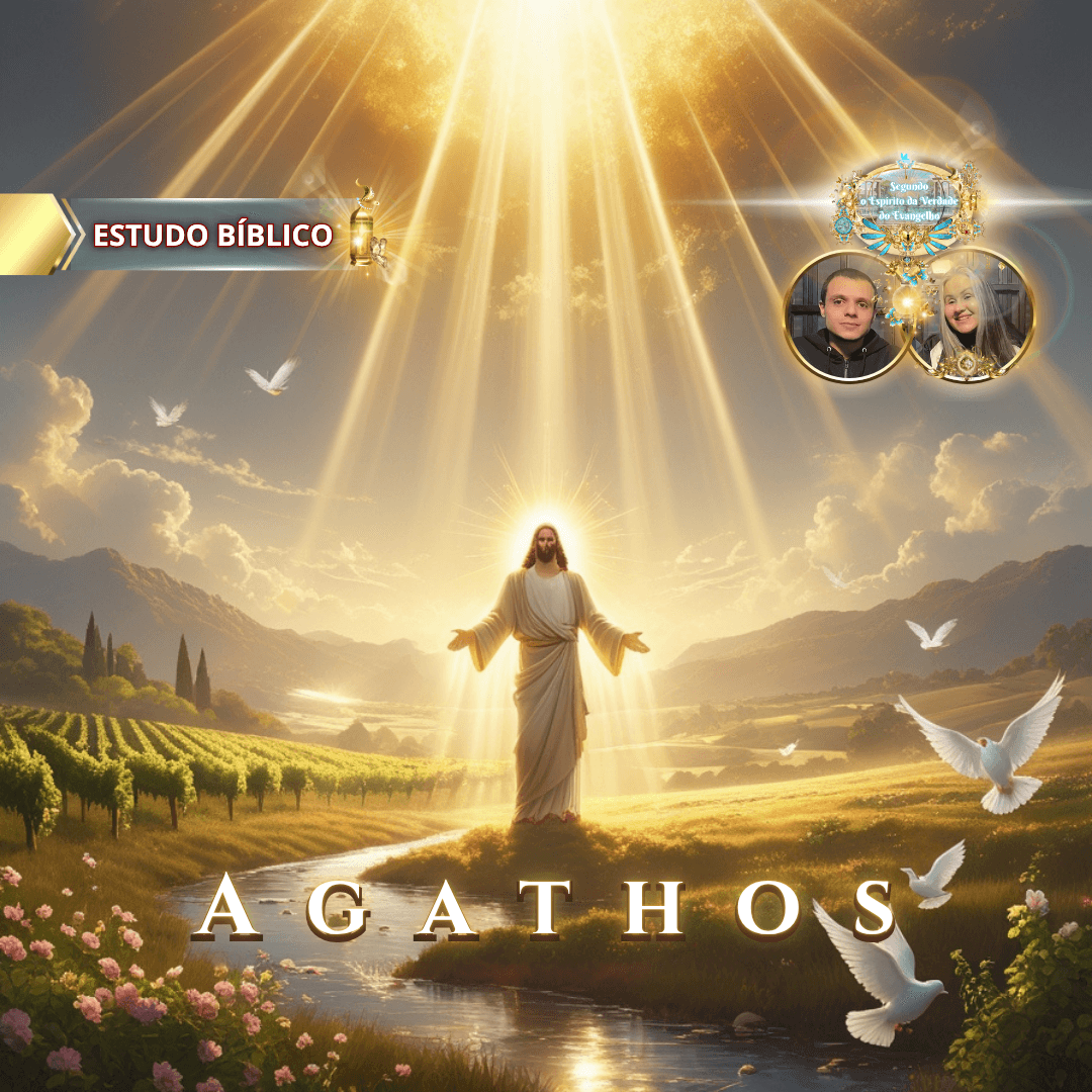 Jesus resplandecendo luz divina sobre um vale, simbolizando Agathos em Gálatas 5:22, estudo bíblico da Deus e Nós Igreja Online.