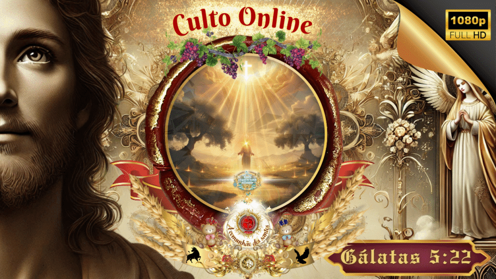 Jesus em glória irradiando luz divina sobre um campo dourado, representando o Fruto do Espírito em Gálatas 5:22 — Deus e Nós Igreja Online