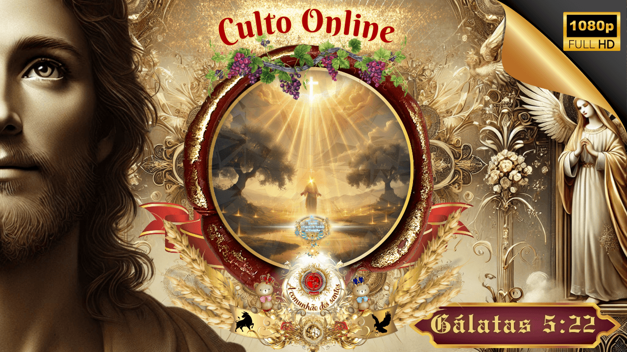 Jesus em glória irradiando luz divina sobre um campo dourado, representando o Fruto do Espírito em Gálatas 5:22 — Deus e Nós Igreja Online