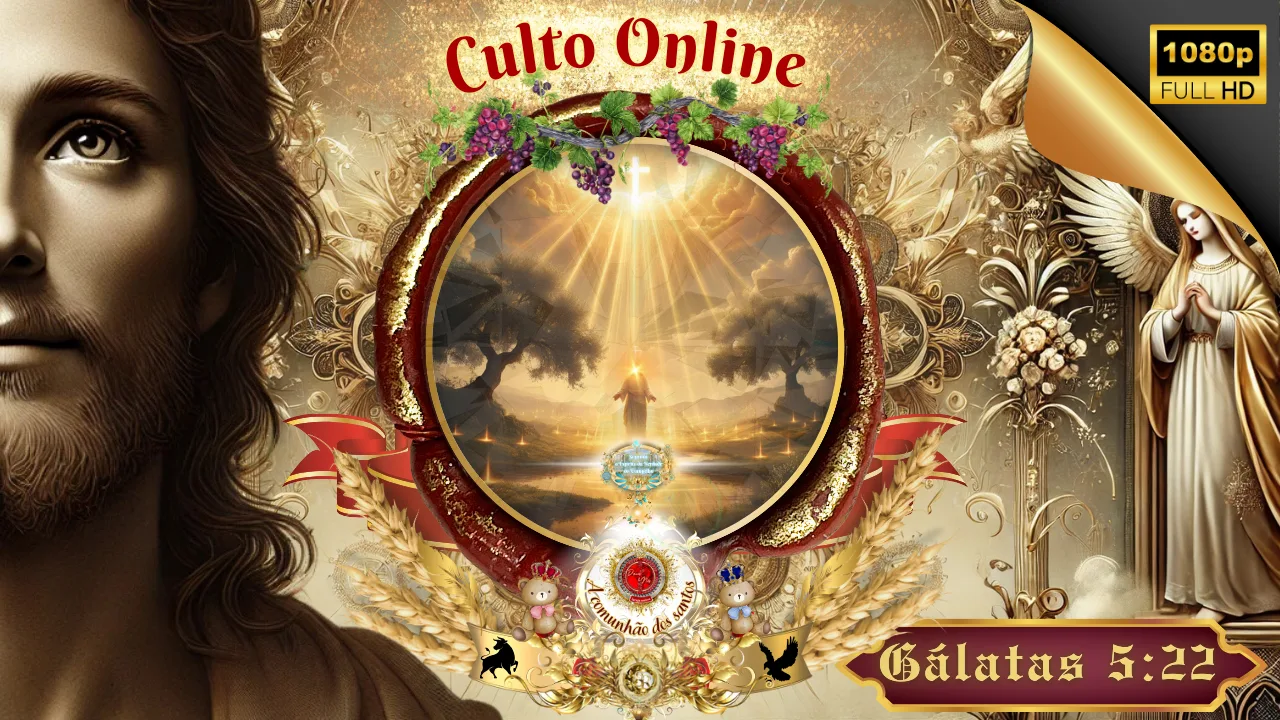 Jesus em glória irradiando luz divina sobre um campo dourado, representando o Fruto do Espírito em Gálatas 5:22 — Deus e Nós Igreja Online
