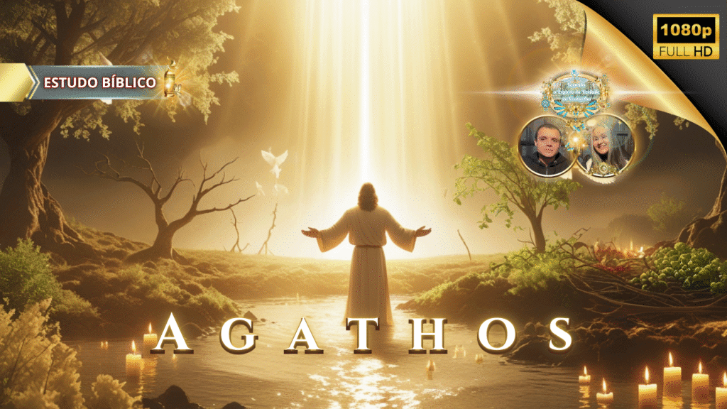 Jesus iluminado pela glória divina junto ao rio, representando o fruto do Espírito “bondade” (agathos) em Gálatas 5:22 — Deus e Nós Igreja Online.