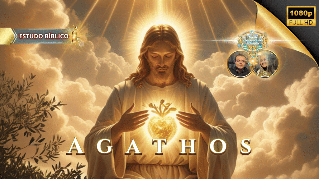 Imagem de Jesus Cristo resplandecente segurando um coração luminoso, representando o fruto do Espírito ‘agathos’ em estudo bíblico da Deus e Nós Igreja Online.