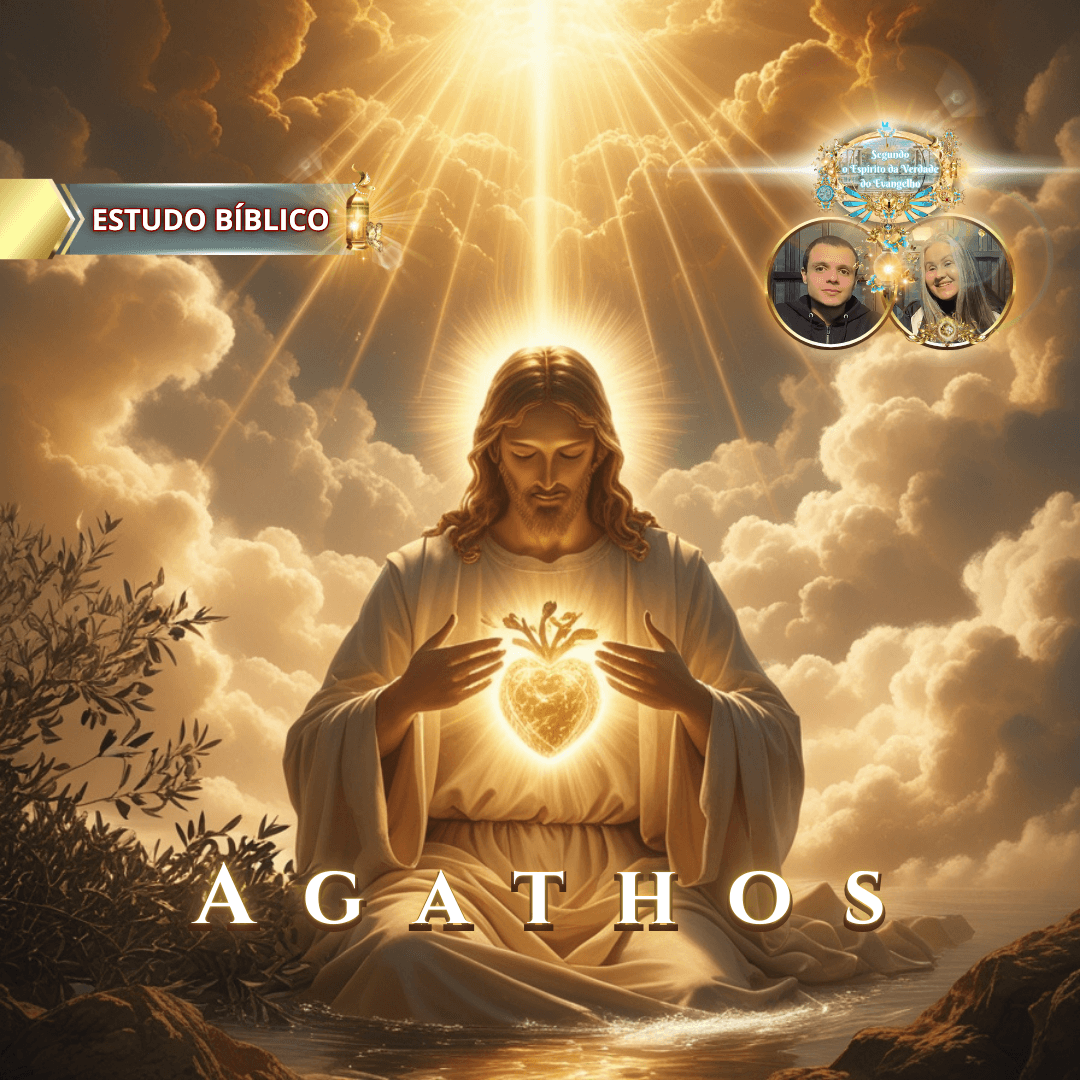 Imagem de Jesus Cristo resplandecente segurando um coração luminoso, representando o fruto do Espírito ‘agathos’ em estudo bíblico da Deus e Nós Igreja Online.