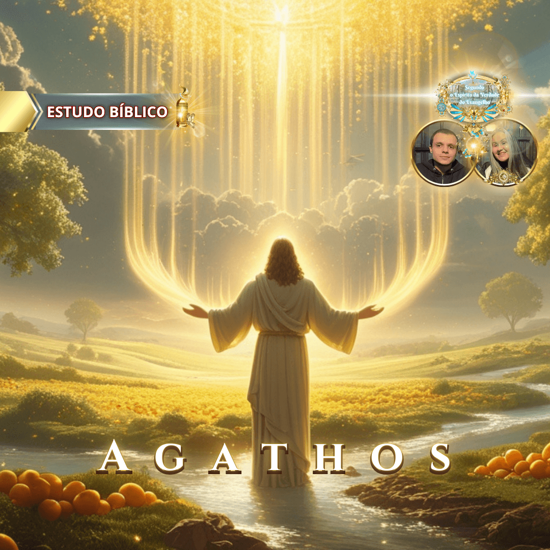 Ilustração de Jesus Cristo derramando luz celestial sobre um campo frutífero, representando o termo grego agathos do fruto do Espírito em Gálatas 5:22 — imagem para estudo bíblico da Deus e Nós Igreja Online.