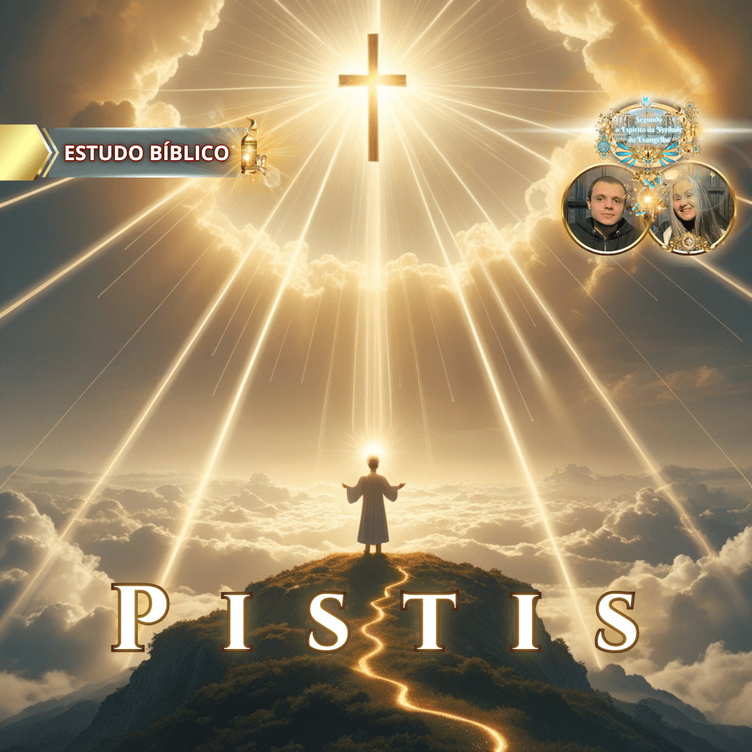 Ilustração bíblica de Jesus revelando a luz divina sobre as nuvens, simbolizando ‘Pistis’ em Gálatas 5:22, no Estudo Bíblico da Deus e Nós Igreja Online.