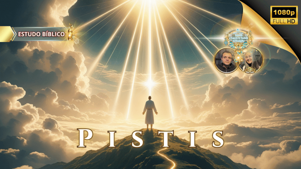 Ilustração bíblica de Jesus revelando a luz divina sobre as nuvens, simbolizando ‘Pistis’ em Gálatas 5:22, no Estudo Bíblico da Deus e Nós Igreja Online.