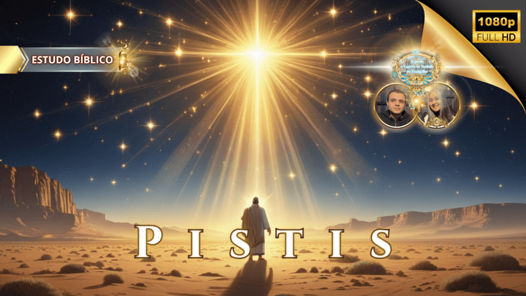 Imagem cristã mostrando um homem adorando diante de uma intensa luz divina em forma de cruz no deserto, representando ‘Pistis’, a fé como fruto do Espírito em Gálatas 5:22 — Deus e Nós Igreja Online.