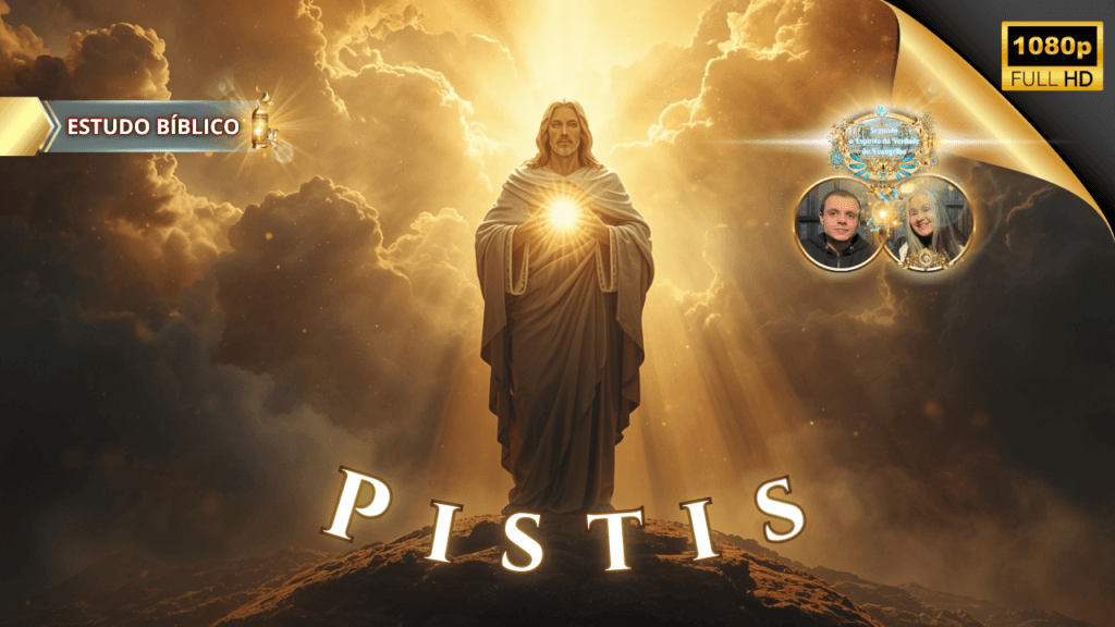 Estudo bíblico online com representação simbólica de Jesus Cristo glorificado entre nuvens e luz celestial, tema PISTIS (fé), conteúdo da Deus e Nós Igreja Online.