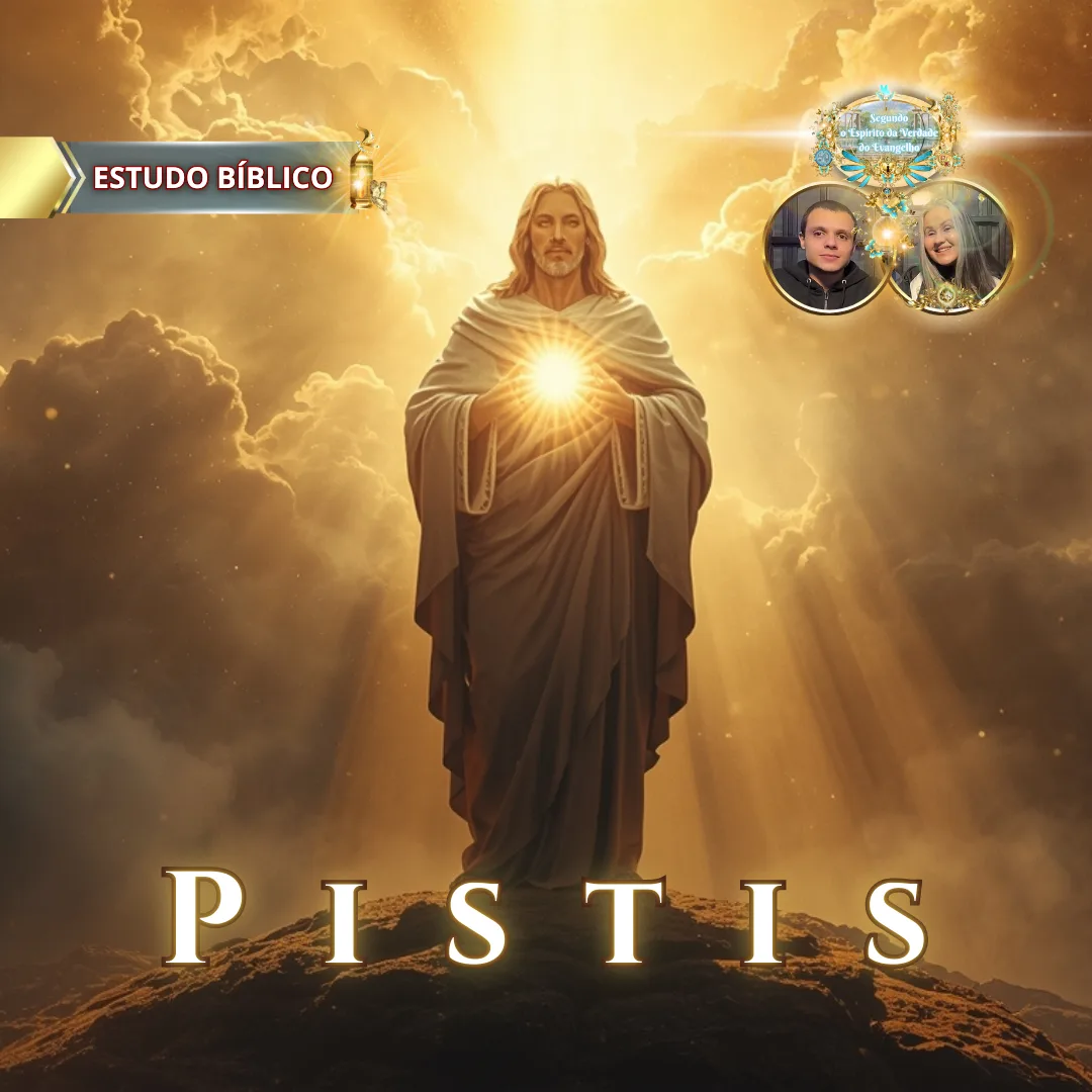 Estudo bíblico online com representação simbólica de Jesus Cristo glorificado entre nuvens e luz celestial, tema PISTIS (fé), conteúdo da Deus e Nós Igreja Online.