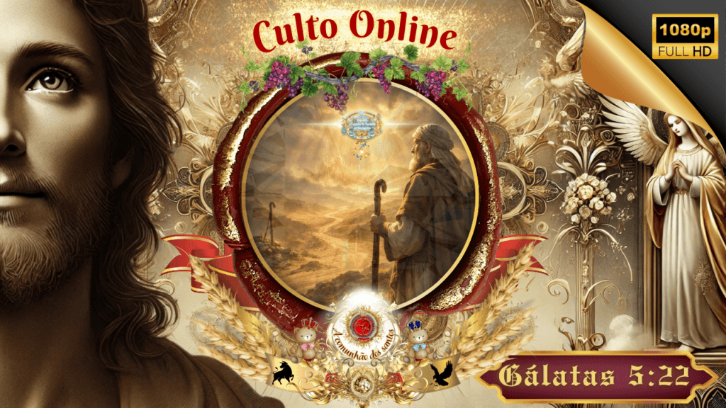 Comunhão dos santos | Culto Online cristão com representação simbólica de Jesus Cristo, caminho da fé e comunhão dos santos, inspirado em Gálatas 5:22, fruto do Espírito, da Deus e Nós Igreja Online.