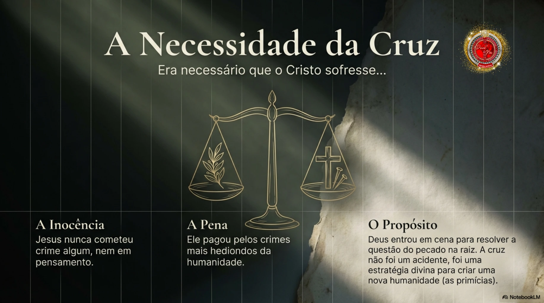 Mensagem cristã sobre a cruz de Cristo como o fim do medo, ensinada na Deus e Nós Igreja Online, baseada no sacrifício de Jesus e no poder da Stauróo