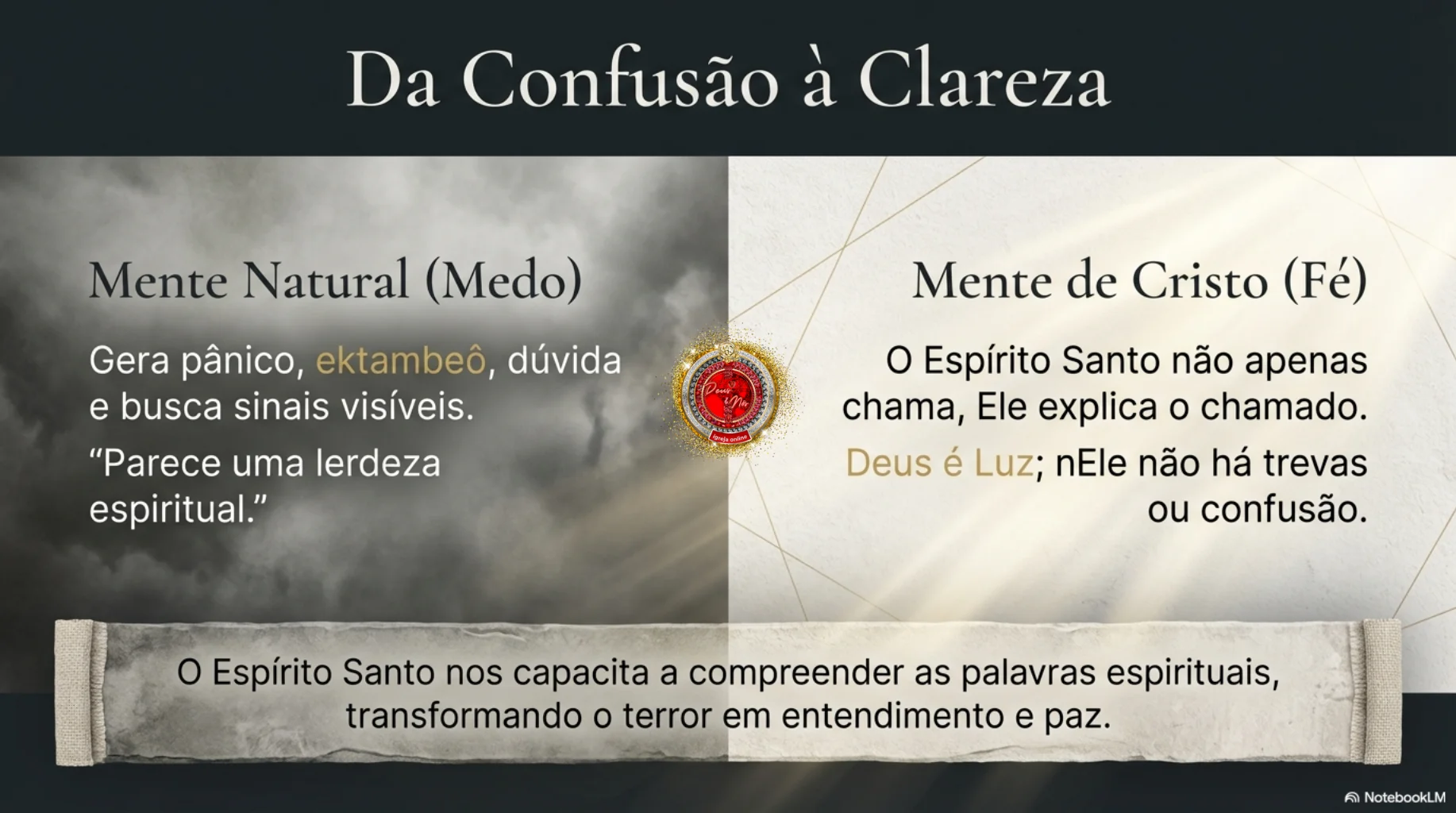Mensagem cristã sobre a cruz de Cristo como o fim do medo, ensinada na Deus e Nós Igreja Online, baseada no sacrifício de Jesus e no poder da Stauróo