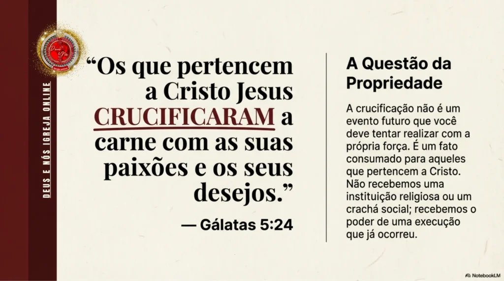 Cruz de Cristo representando o poder espiritual da crucificação da carne e a mortificação do pecado segundo o Evangelho
