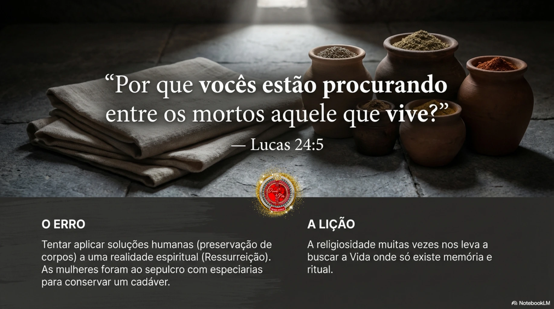 Mensagem cristã sobre a cruz de Cristo como o fim do medo, ensinada na Deus e Nós Igreja Online, baseada no sacrifício de Jesus e no poder da Stauróo