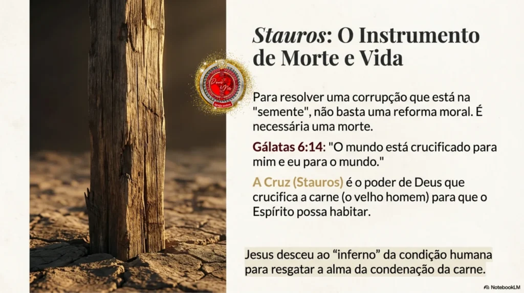 Cruz de Cristo representando a jornada da restauração espiritual, da carne ao Espírito, com base no verdadeiro Evangelho e na nova natureza em Cristo Jesus