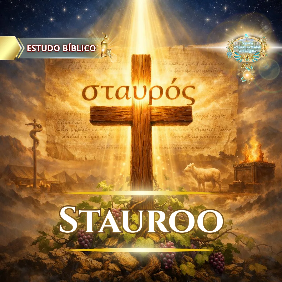 Cruz de Cristo com a inscrição grega “σταυρός”, simbolizando a crucificação da carne, a redenção em Jesus e o estudo bíblico de Gálatas 5:24, da Deus e Nós Igreja Online