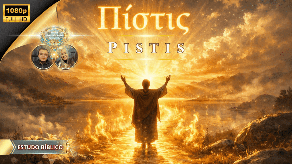 Pistis — homem de pé com braços erguidos diante da luz divina sobre as águas, simbolizando fé cristã viva, entrega total a Deus, adoração em espírito e crescimento espiritual segundo o Espírito da Verdade do Evangelho.