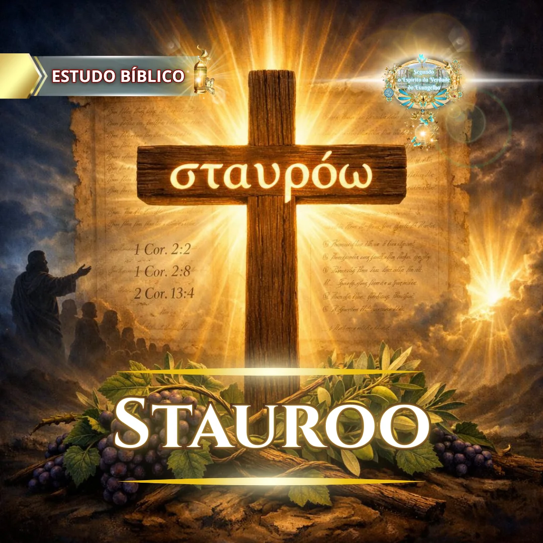 Cruz de Cristo resplandecendo com o significado bíblico de stauróō, revelando a crucificação da carne, a verdadeira liberdade no Espírito e o centro do Evangelho.