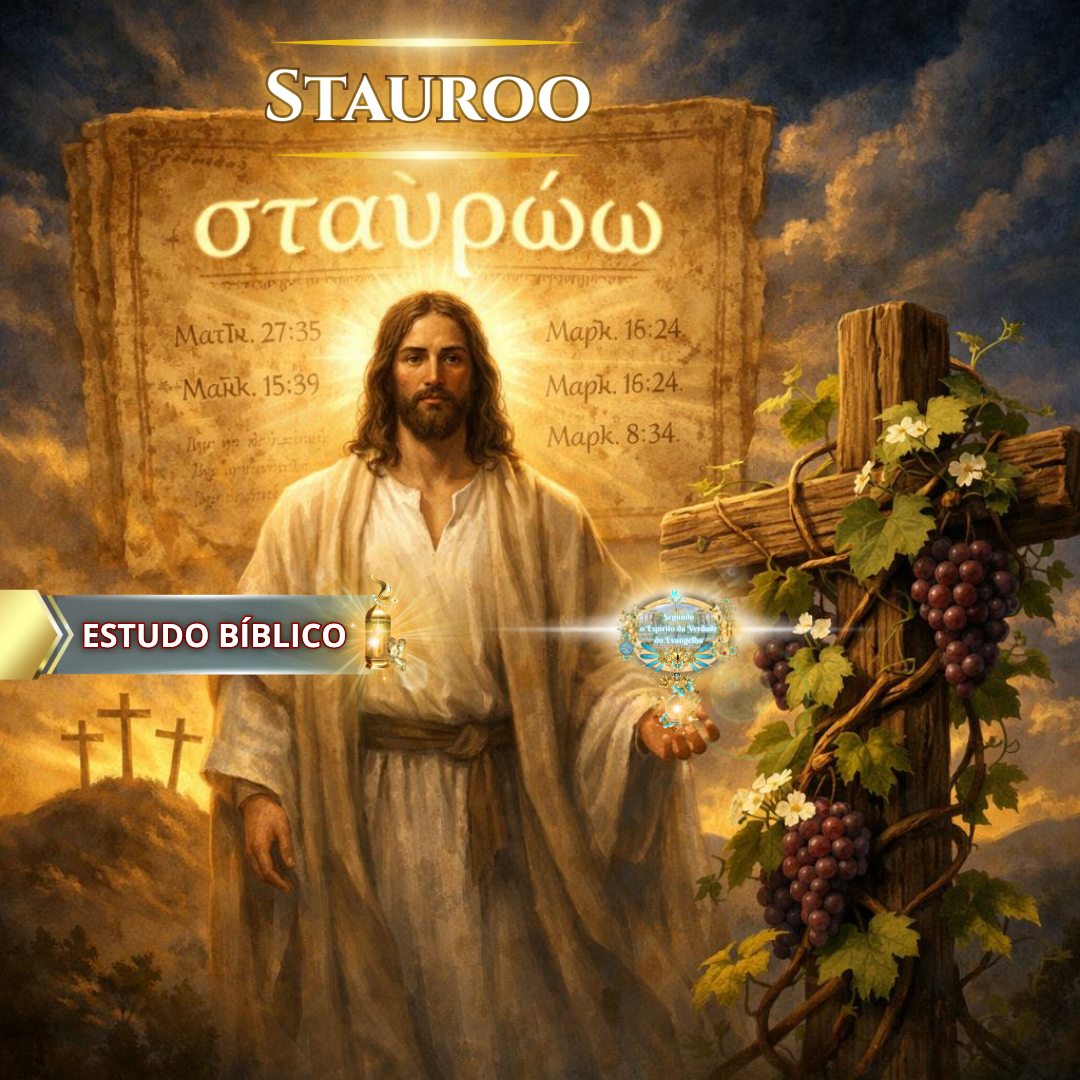 Ilustração bíblica de Jesus Cristo associada ao termo grego Stauroō, representando a crucificação da carne segundo Gálatas 5:24, em estudo bíblico da Deus e Nós Igreja Online.