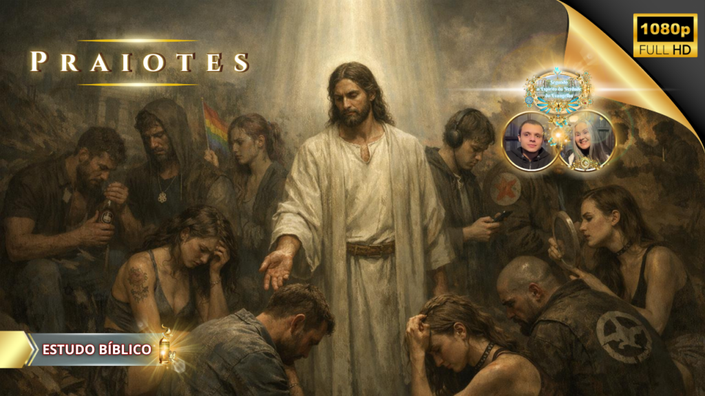 Jesus Cristo estende a mão a pessoas feridas e aflitas, representando compaixão, arrependimento, oração e restauração espiritual por meio da Palavra de Deus.