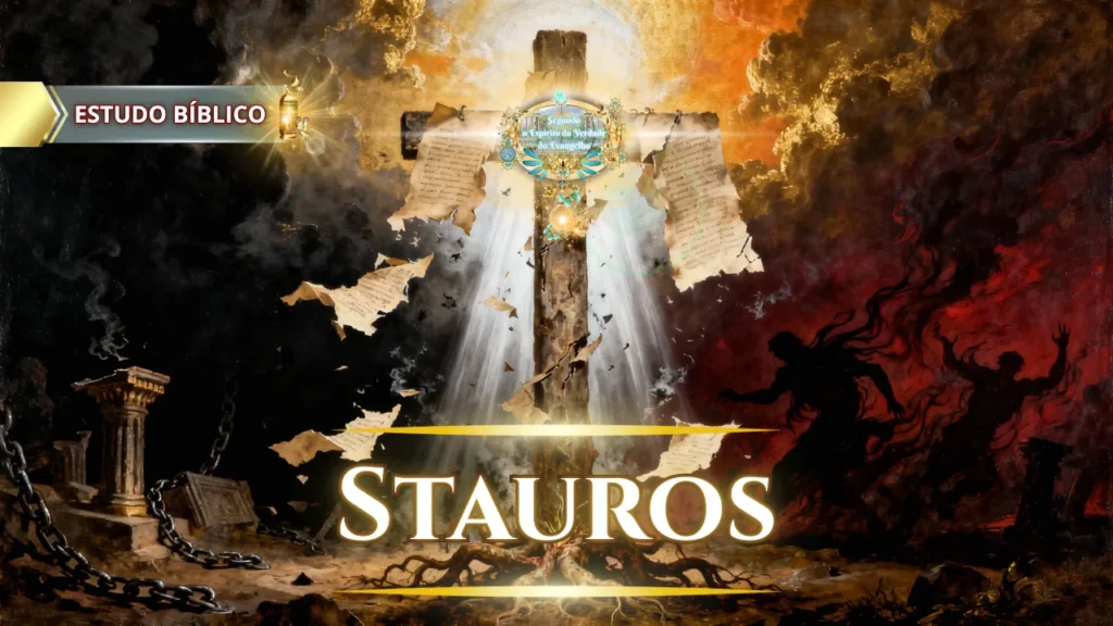 Estudo bíblico sobre a cruz de Cristo revelando o juízo da carne, a queda do homem, a derrota das trevas e a libertação espiritual pela obra do Stauros Segundo o Espírito da Verdade do Evangelho.