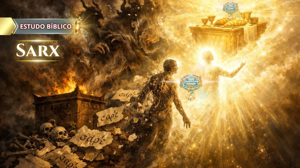 Estudo bíblico sobre sarx na Bíblia mostrando a libertação da natureza carnal e a transformação espiritual pela luz de Deus
