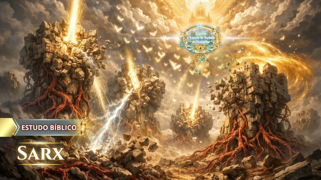 Estudo bíblico sobre sarx mostrando a destruição das fortalezas da carne pela luz de Deus e a renovação espiritual