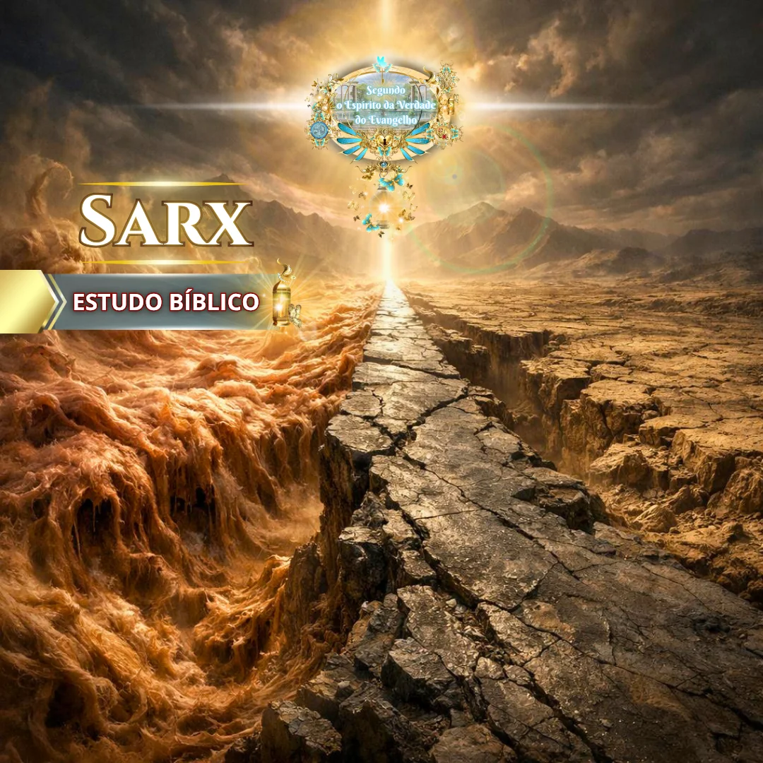 Ilustração bíblica de um caminho estreito entre a carne (sarx) e a vida espiritual, simbolizando como vencer a carne através da mente de Cristo e da transformação espiritual.